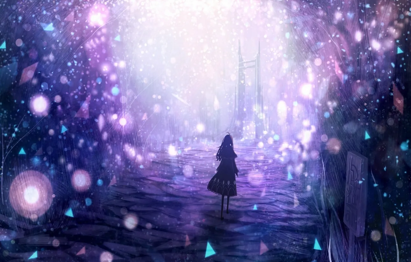 Photo wallpaper road, girl, lights, construction