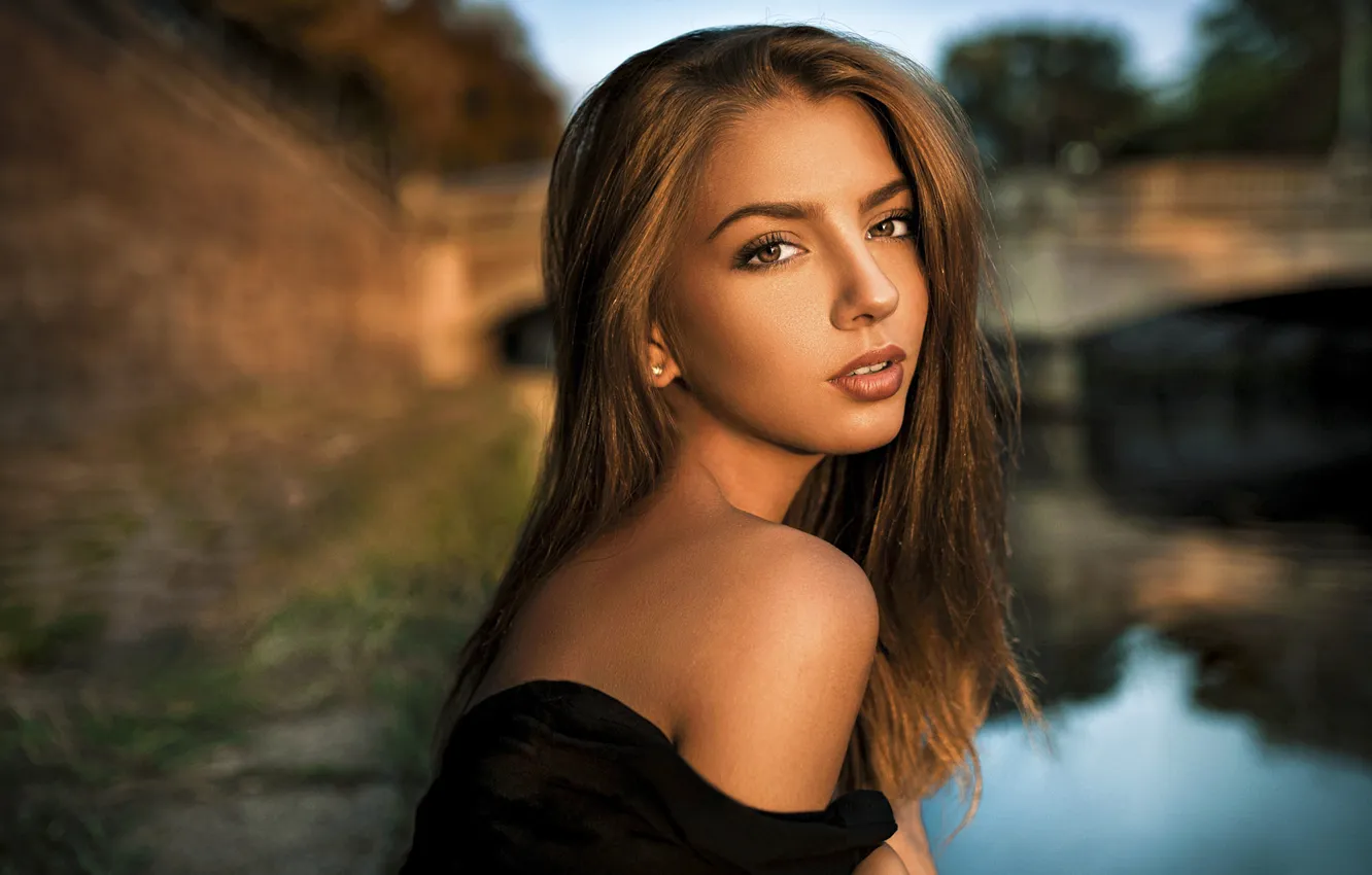 Photo wallpaper girl, fashion, river, eyes, water, beautiful, model, beauty