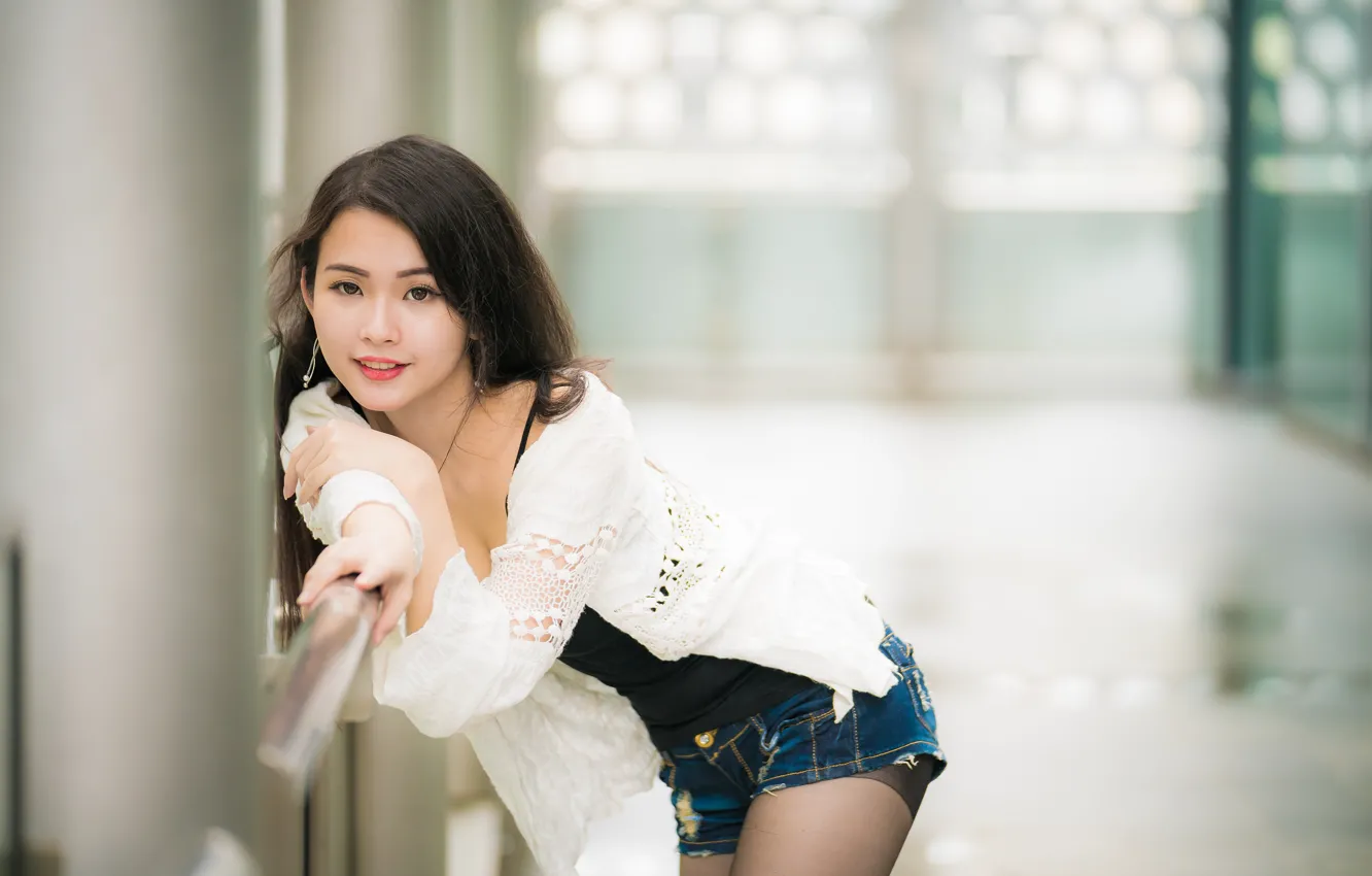 Photo wallpaper girl, pose, Asian, cutie, bokeh