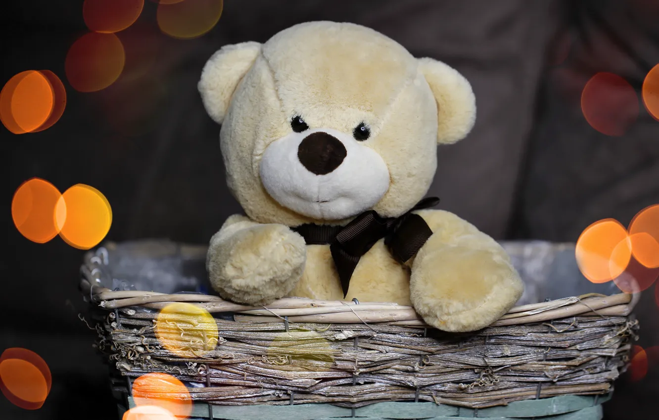 Photo wallpaper basket, toy, bear, bokeh