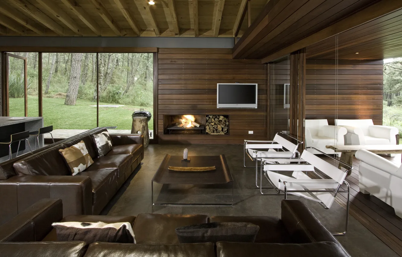 Photo wallpaper furniture, interior, TV, fireplace, sofas, crxl