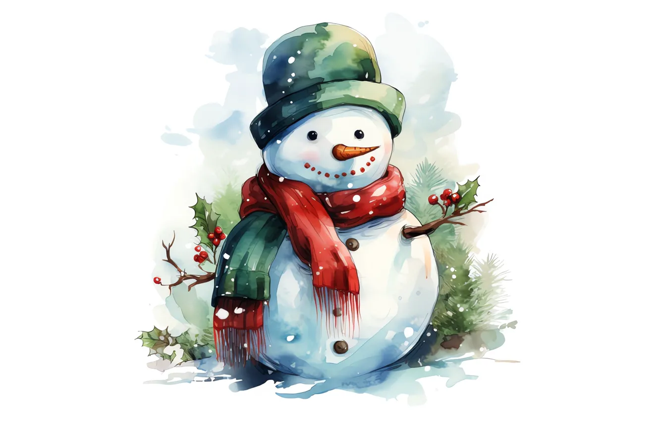 Photo wallpaper figure, new year, hat, scarf, Christmas, white background, snowman, imitation