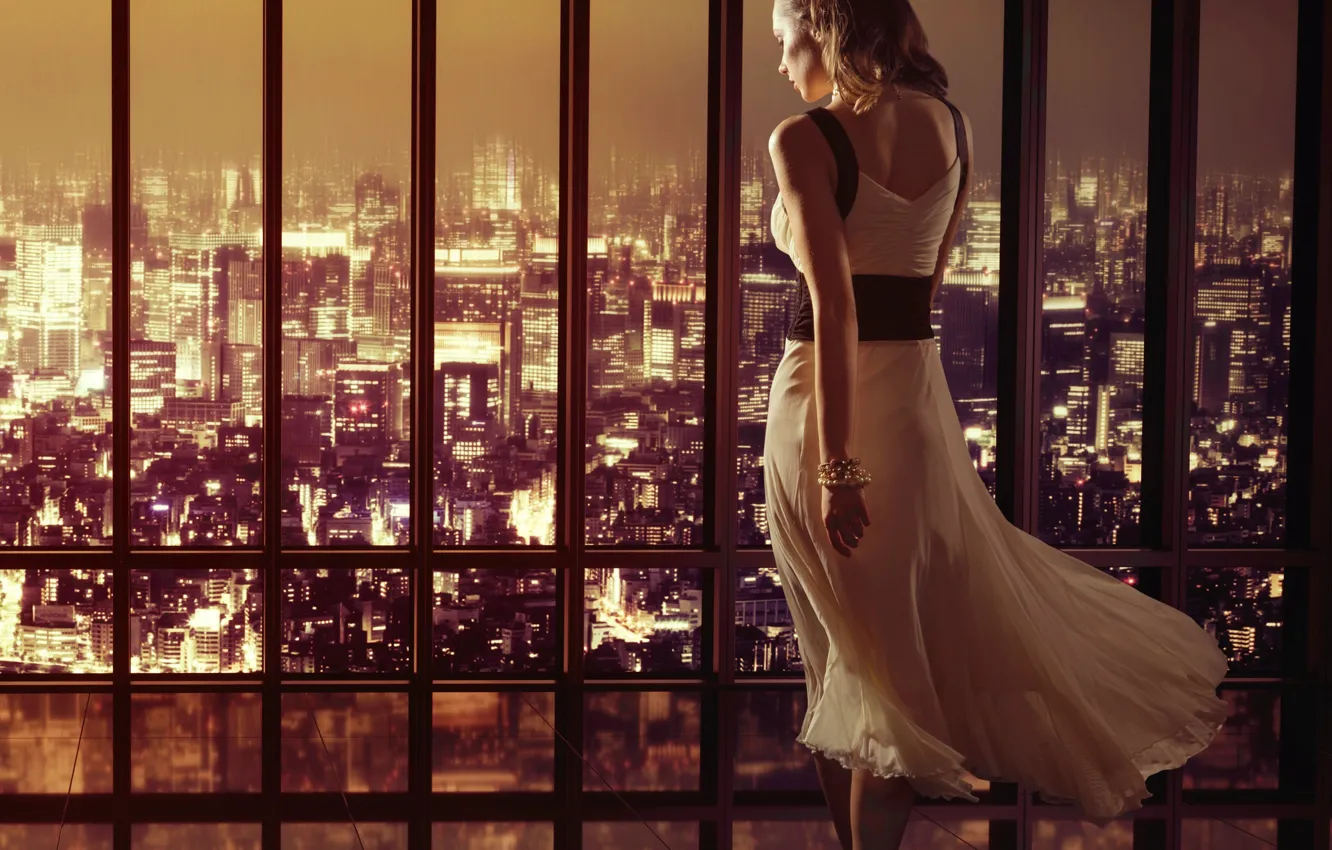 Photo wallpaper the city, building, dress, window, panorama, night city