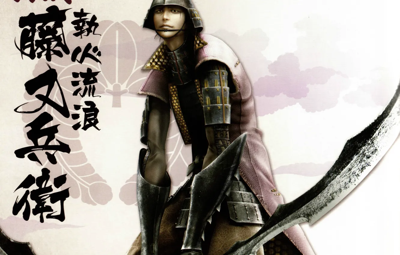 Photo wallpaper armor, samurai, characters, helmet, art, Sengoku Basara, Makoto Tsuchibayashi, Matabei Gotou