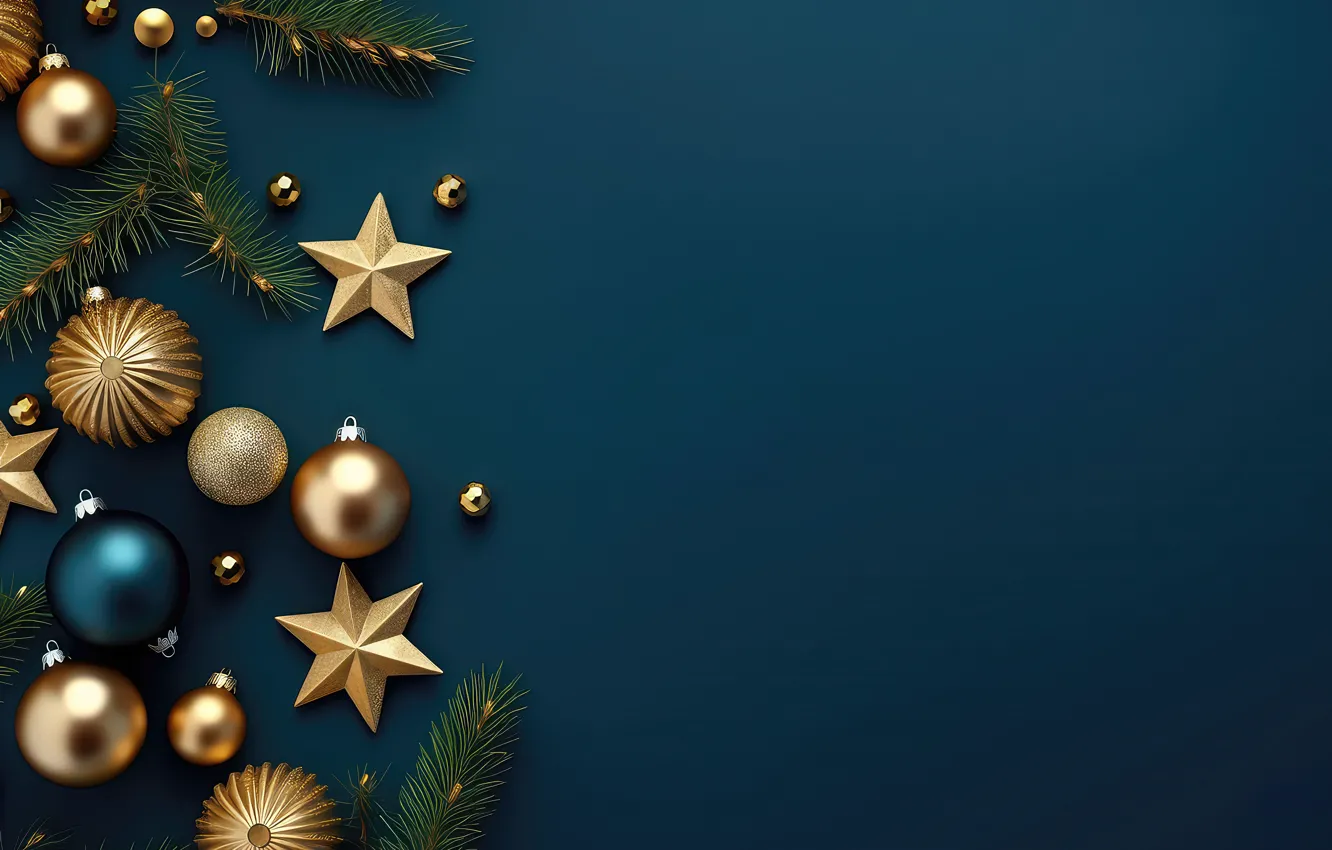 Photo wallpaper decoration, the dark background, balls, new year, Christmas, golden, Christmas, balls