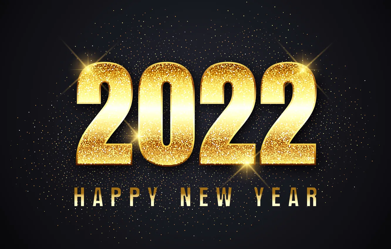 Photo wallpaper gold, New year, golden, black background, new year, happy, decoration, sparkling