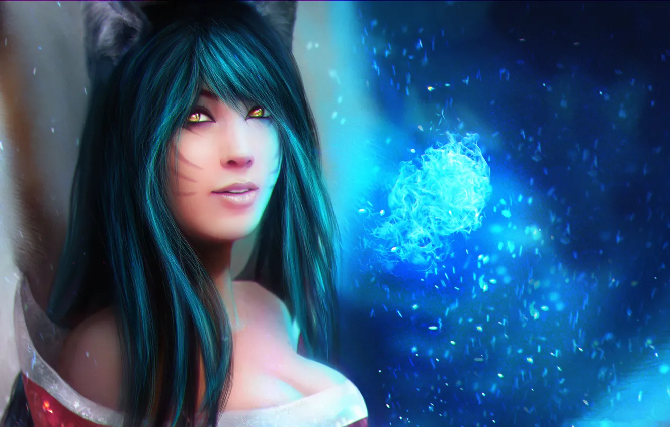 Photo wallpaper ears, League of Legends, LoL, Ahri, Nine-Tailed Fox