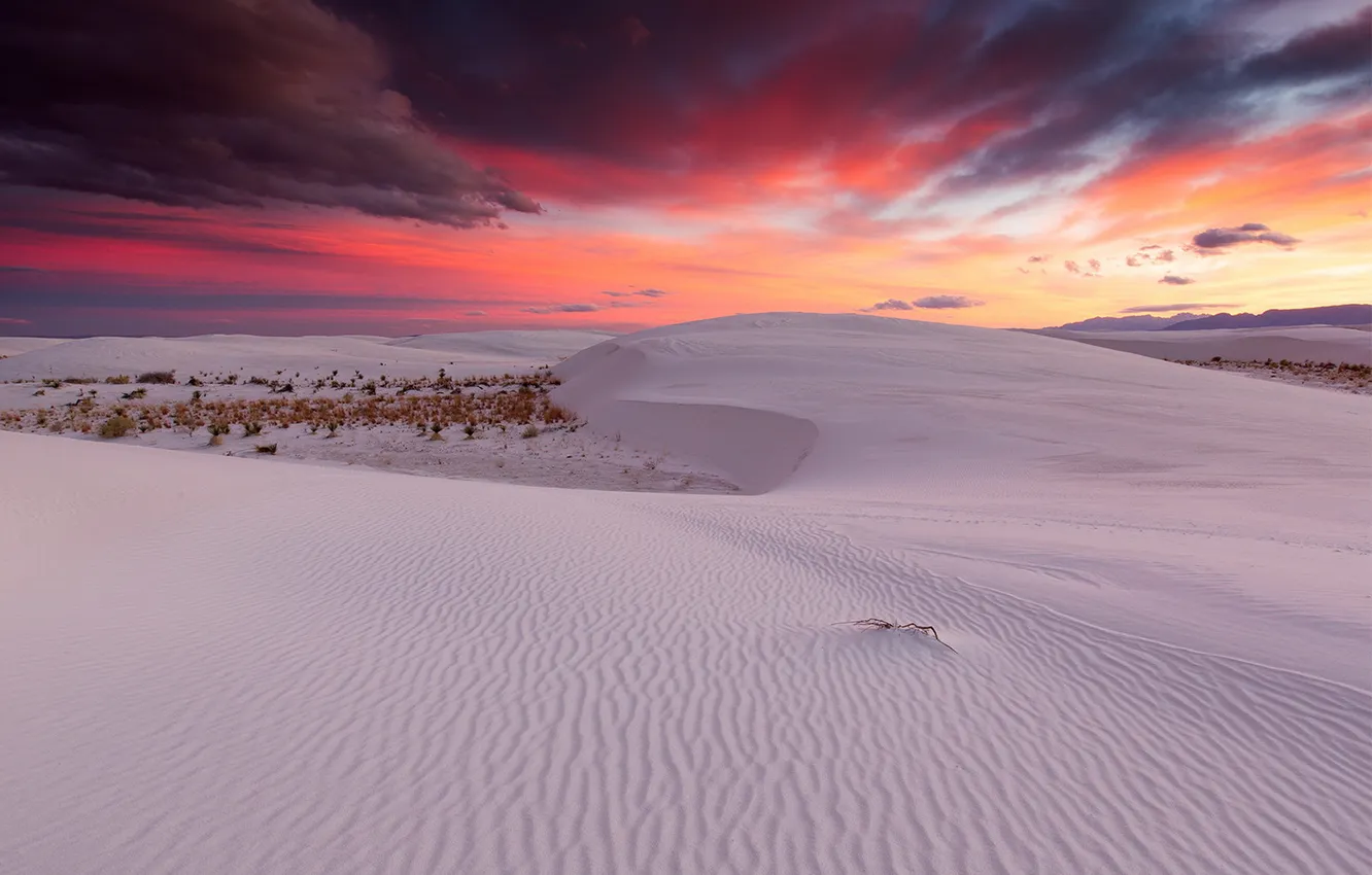 Photo wallpaper New Mexico, White Sands National Monument, colorful sunset