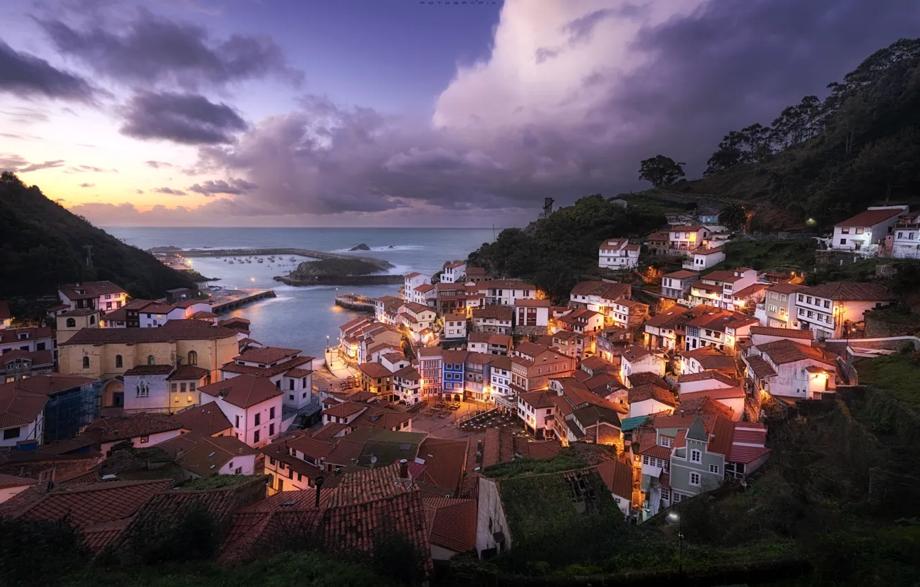 Photo wallpaper sea, the city, shore, Cudillero