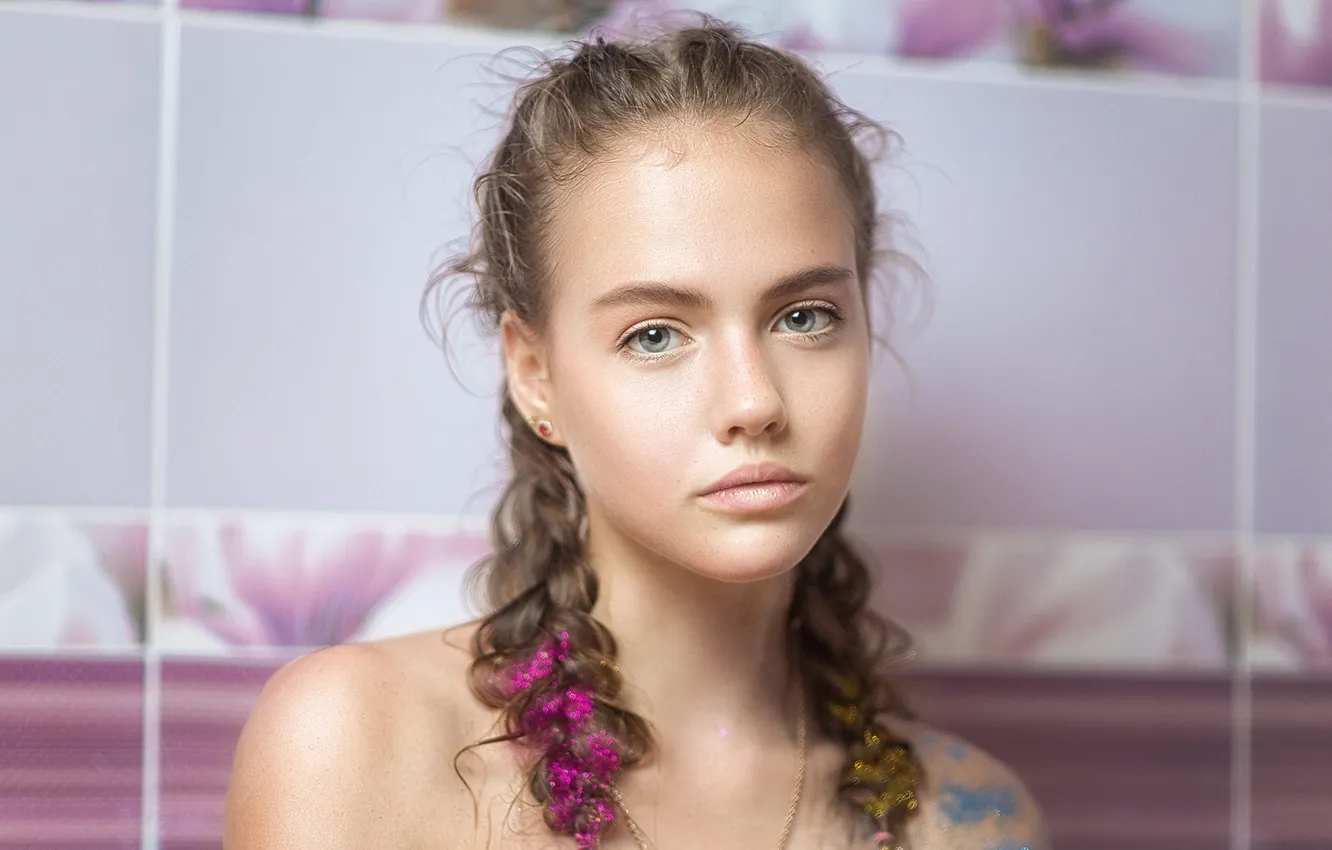 Photo wallpaper look, portrait, braid, gentle, Christina, Galaev Eugene