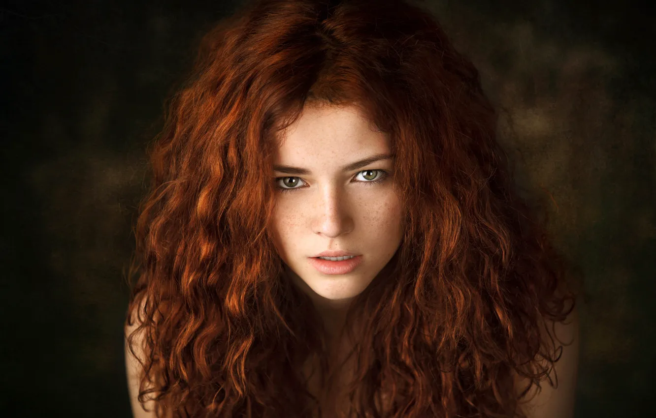 Photo wallpaper look, background, model, portrait, makeup, hairstyle, beauty, redhead