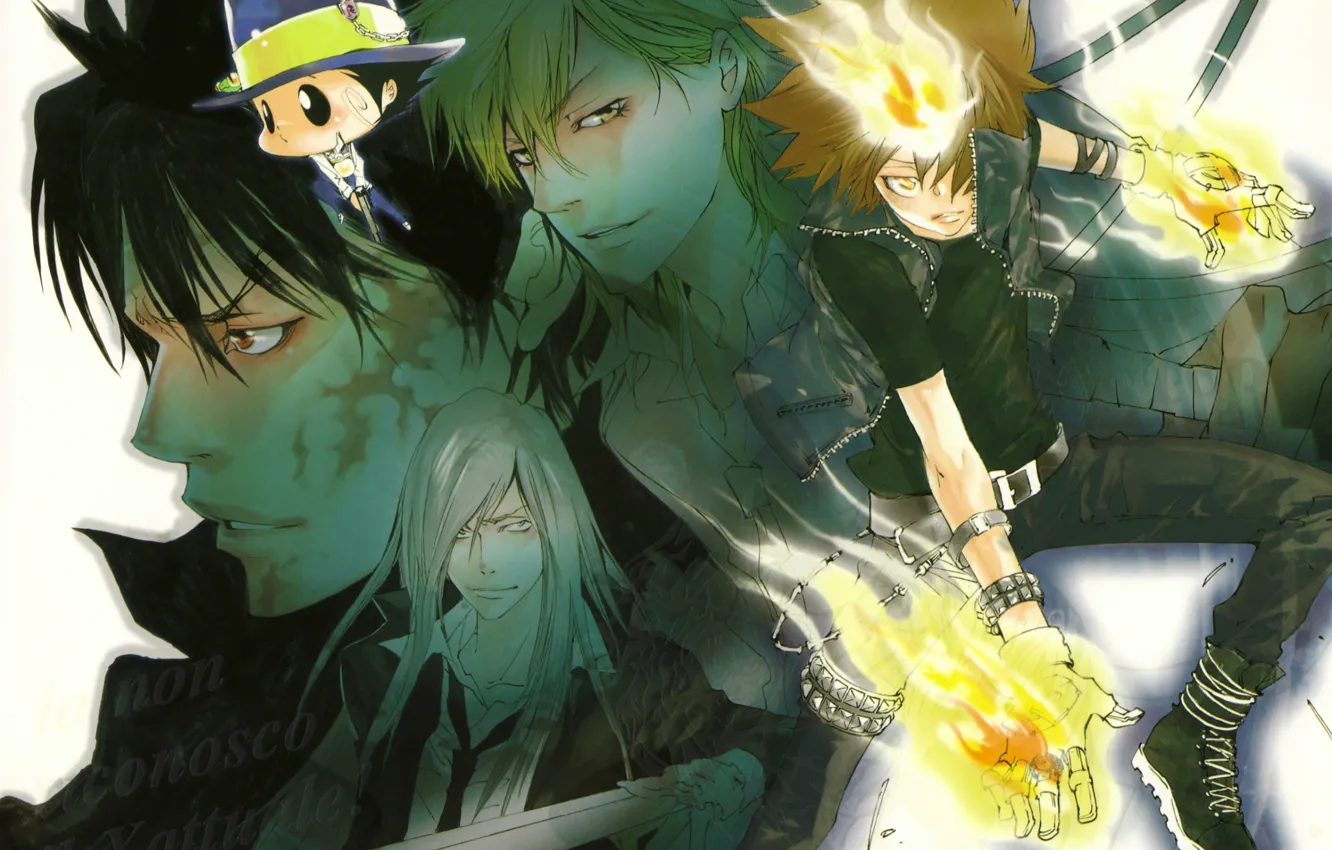 Photo wallpaper flame, hat, gloves, mafia, katekyo Hitman reborn, reborn, arcobaleno, tsunayoshi sawada