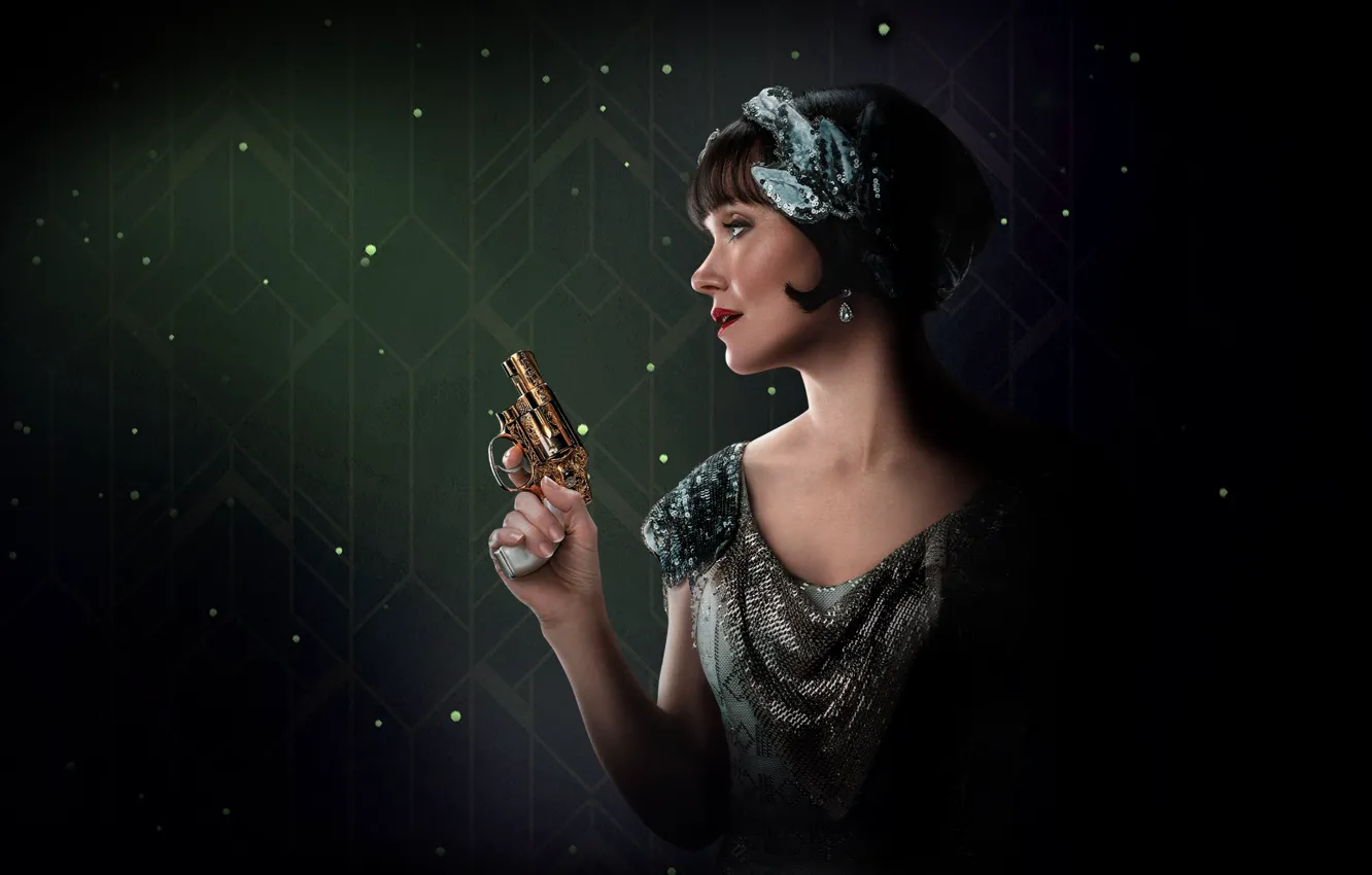 Photo wallpaper girl, gun, background, Miss Fisher & the Crypt of Tears