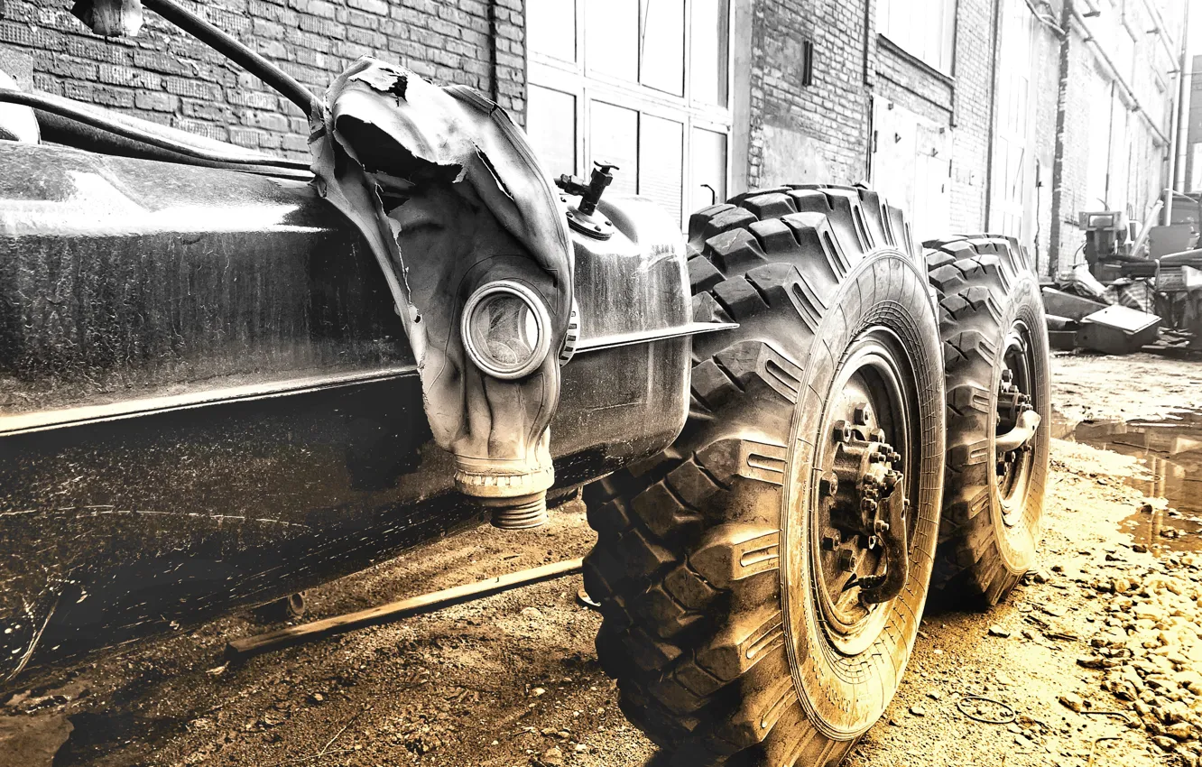 Photo wallpaper radiation, gas mask, ZIL