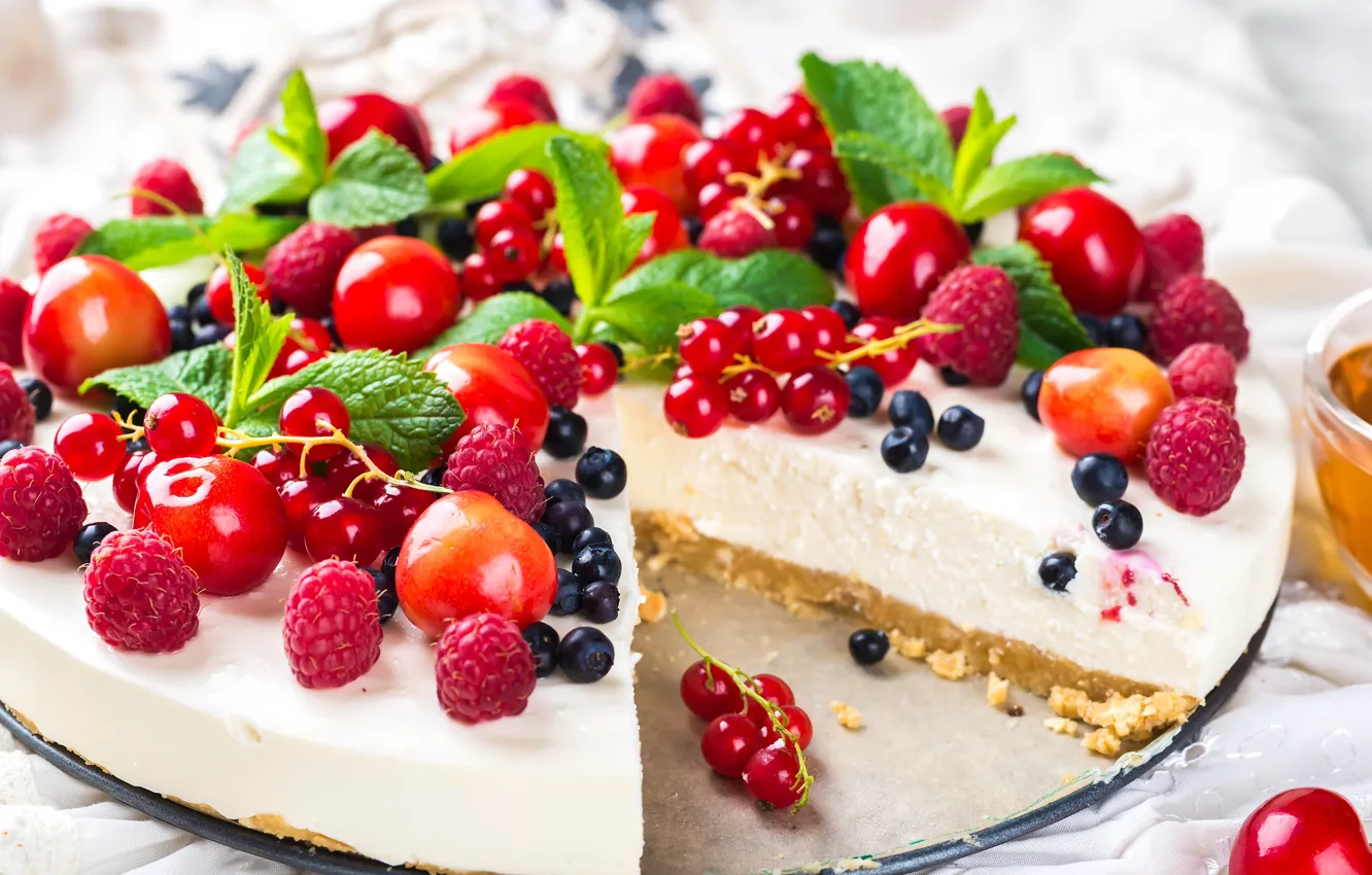 Photo wallpaper berries, cake, dessert, Cake, cheese