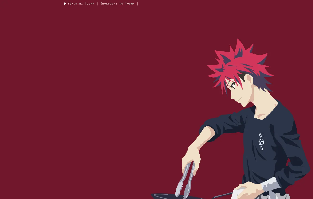 Photo wallpaper cook, guy, red background, In the search for the divine recipe, Soma Yukihira, Shokugeki No …