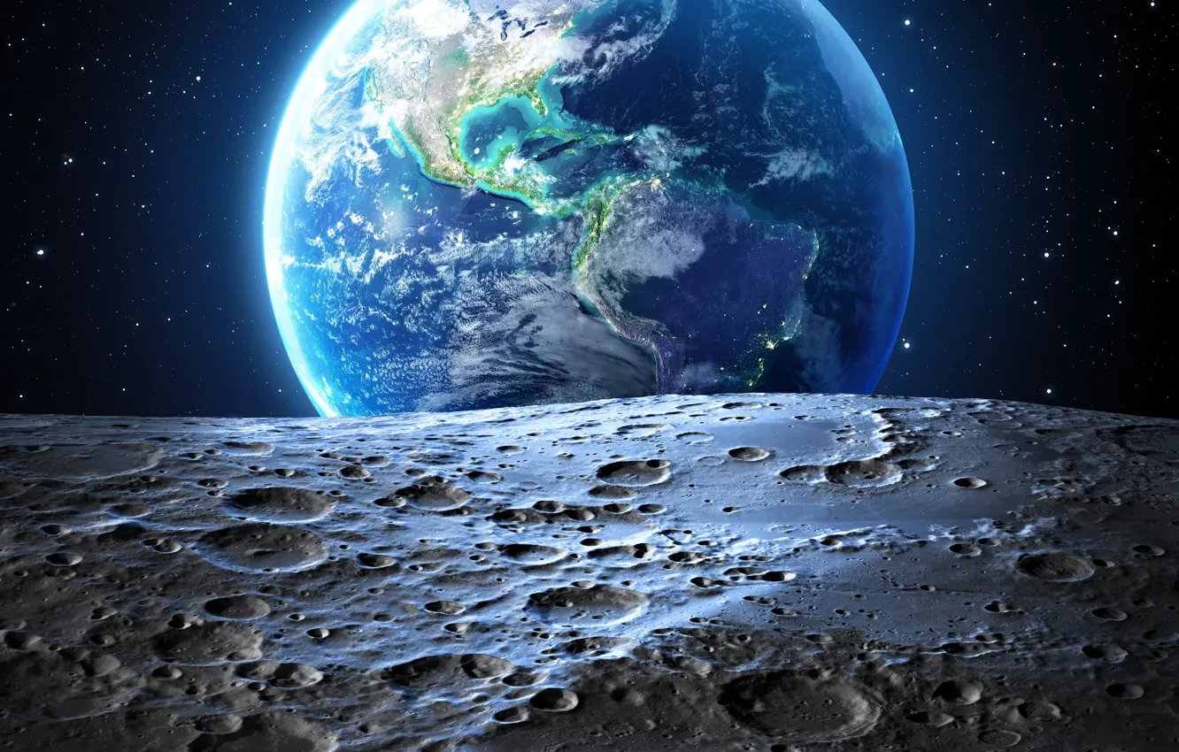 Photo wallpaper stars, earth, the moon