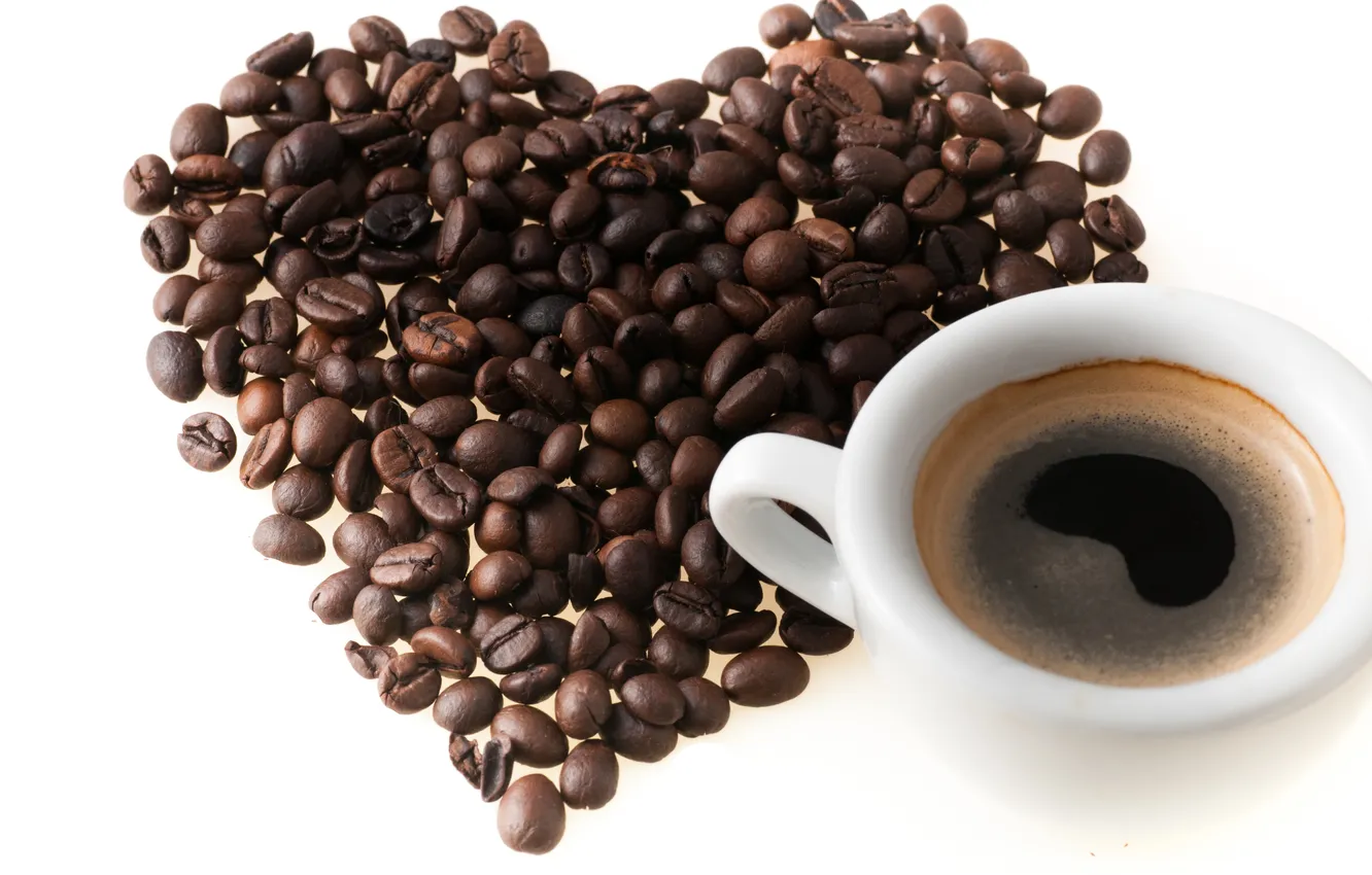 Photo wallpaper heart, coffee, Cup, love, heart, beans, coffee