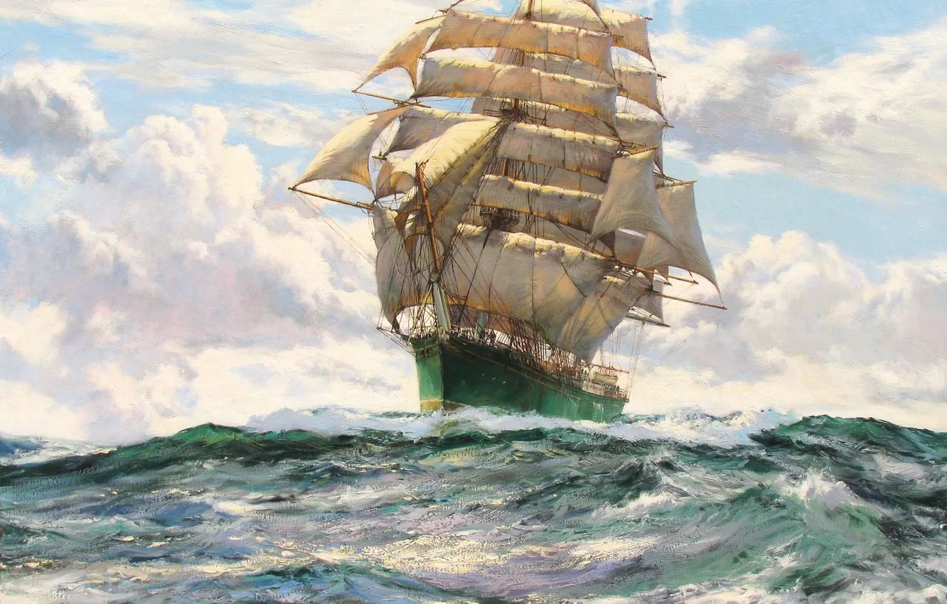 Photo wallpaper sea, sailboat, Montague Dawson