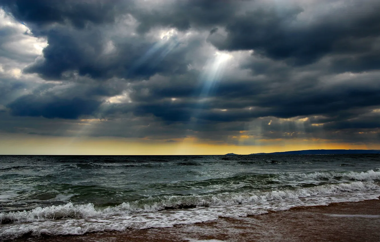 Photo wallpaper sea, clouds, surf