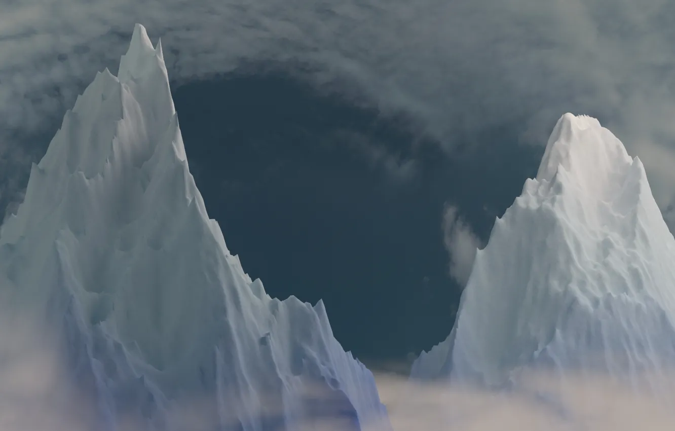 Photo wallpaper cold, the sky, clouds, snow, mountains, the wind, 3ds max, Vray