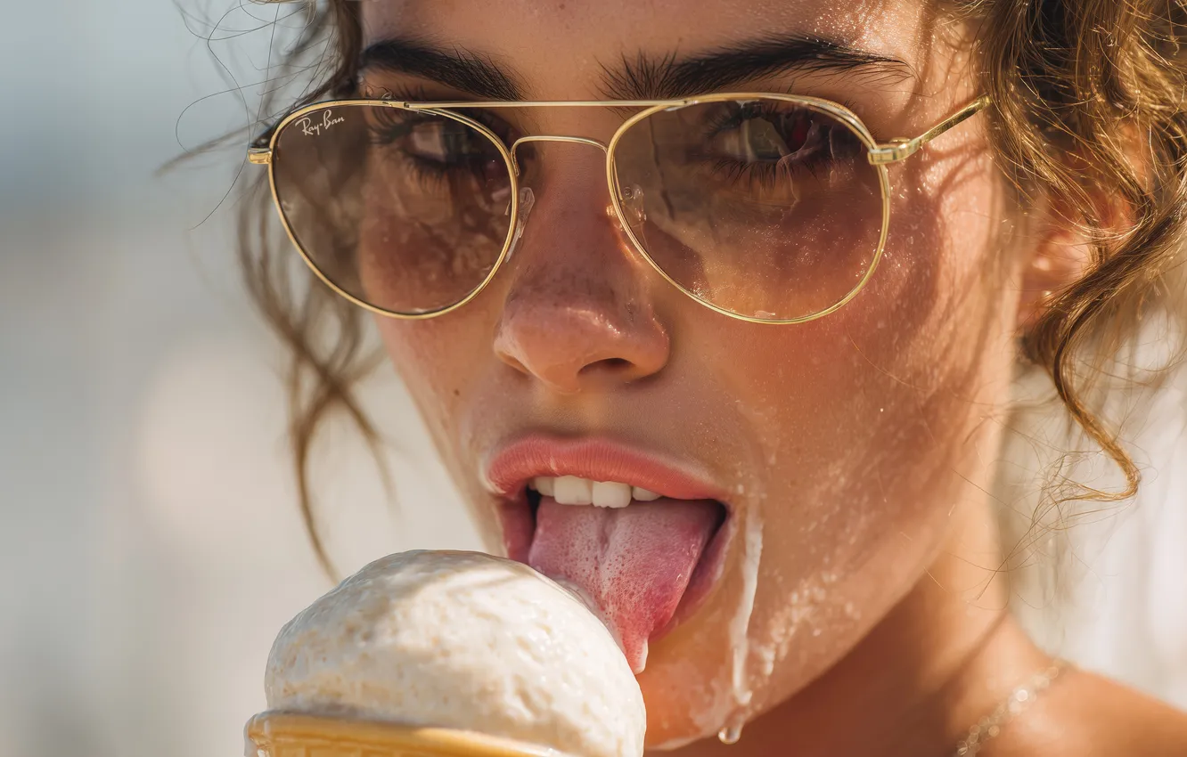 Photo wallpaper girl, ice cream, girl, women, ice cream, ray ban, sunglasses, sunglasses