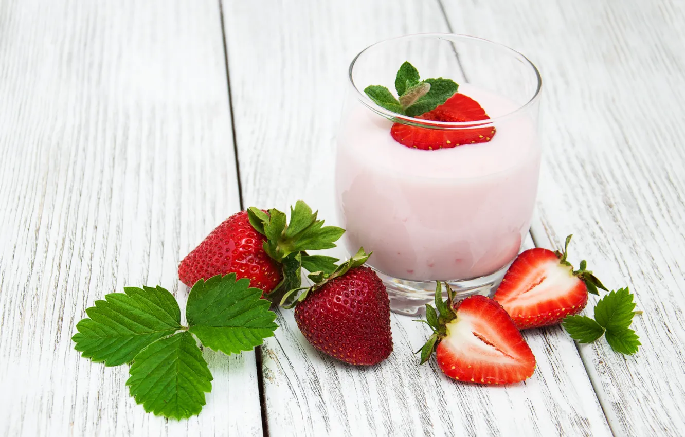 Photo wallpaper glass, Breakfast, strawberry, yogurt, Olena Rudo