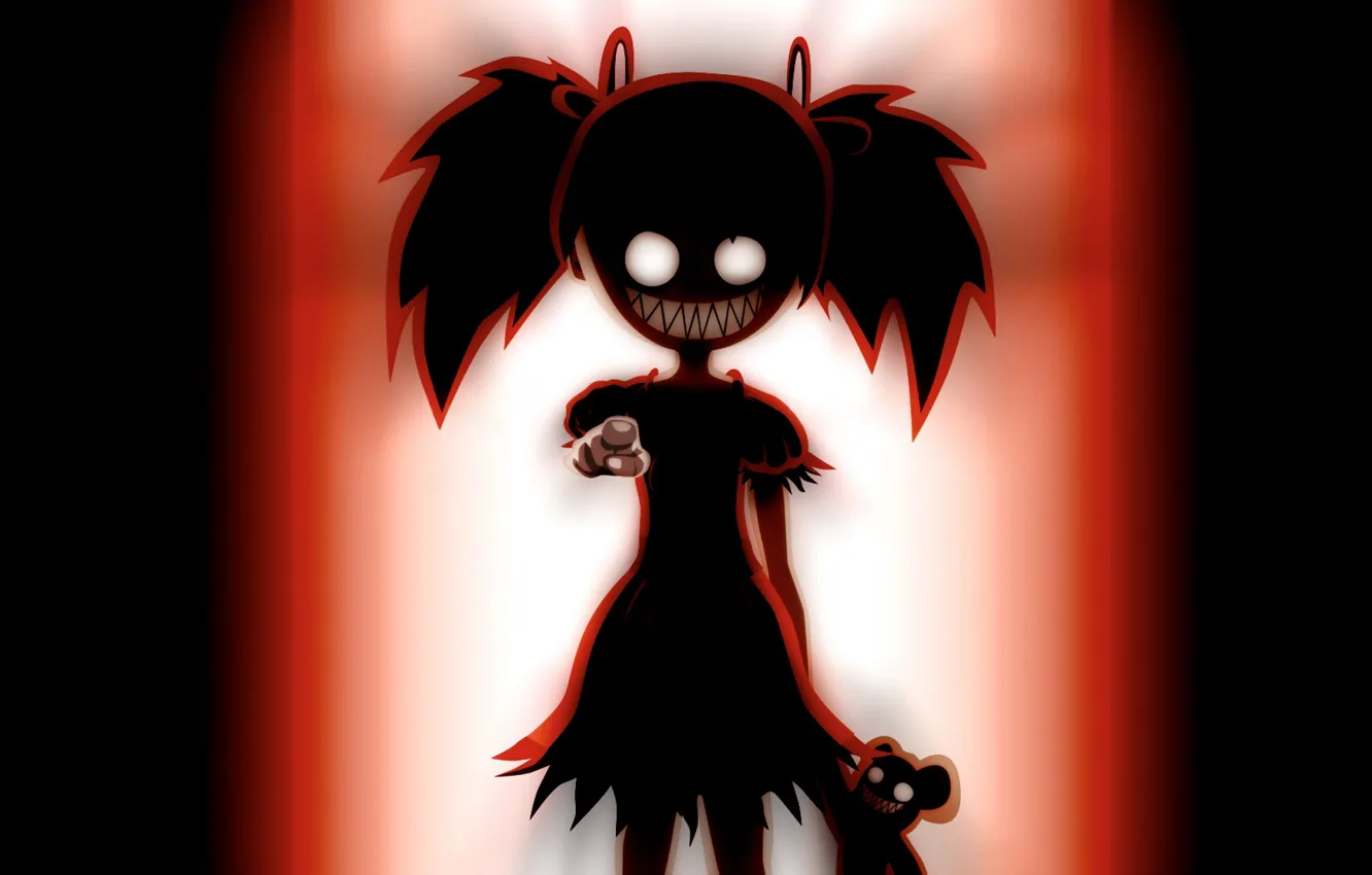 Photo wallpaper monster, gesture, baby, horror, burning eyes, toothy, hell of a grin, black silhouette