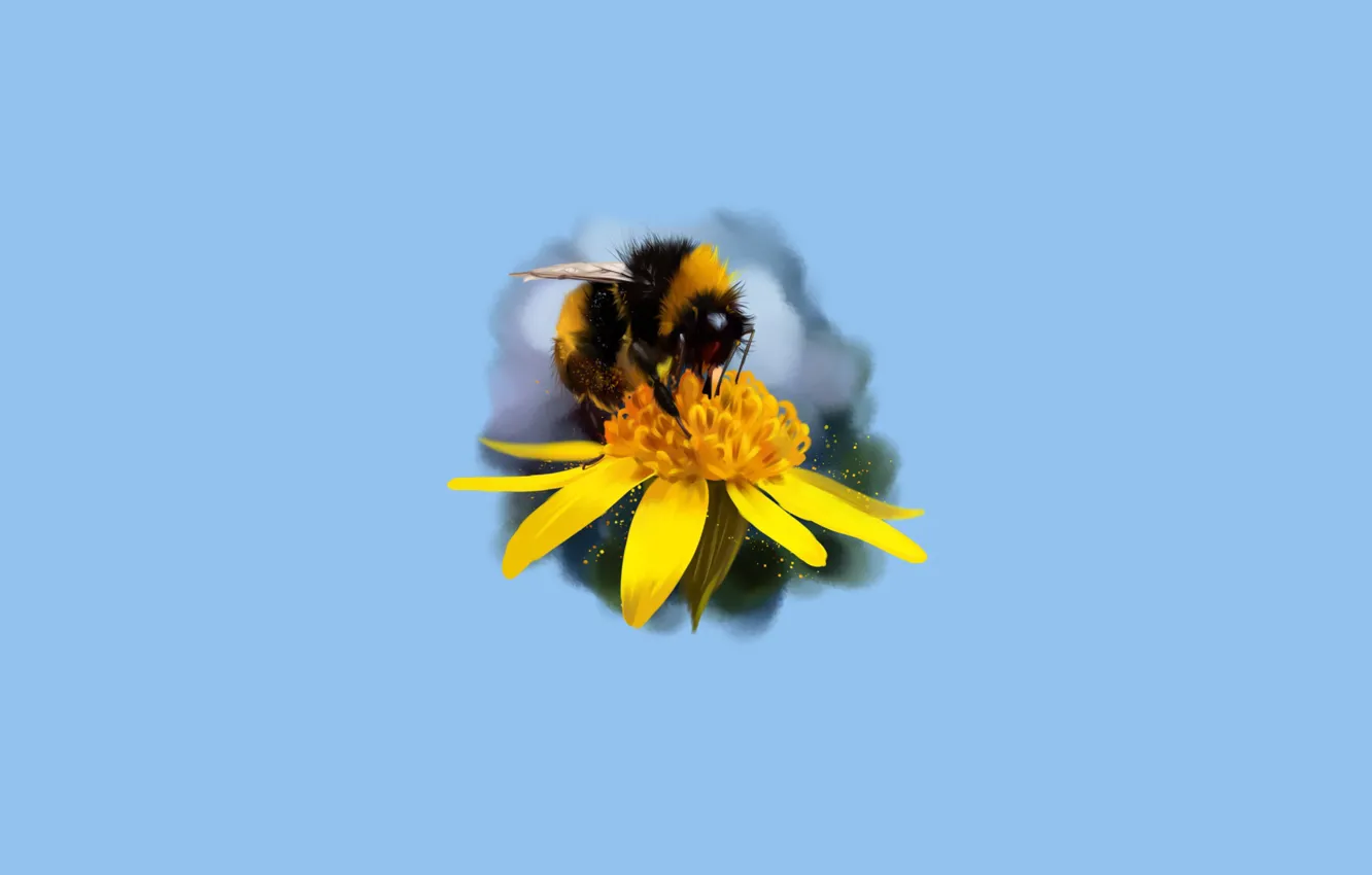 Photo wallpaper flower, bee, petals