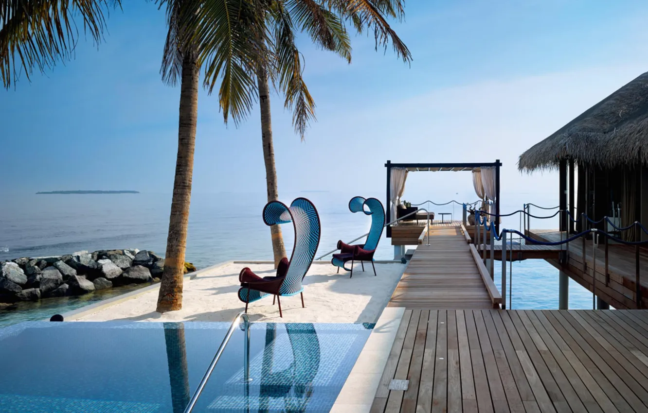 Photo wallpaper palm trees, the ocean, pool, resort, marine Villa