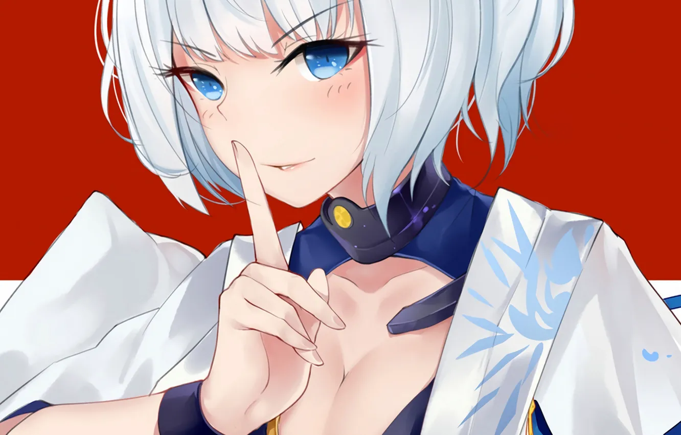 Photo wallpaper girl, sexy, cleavage, blouse, boobs, anime, blue eyes, beautiful