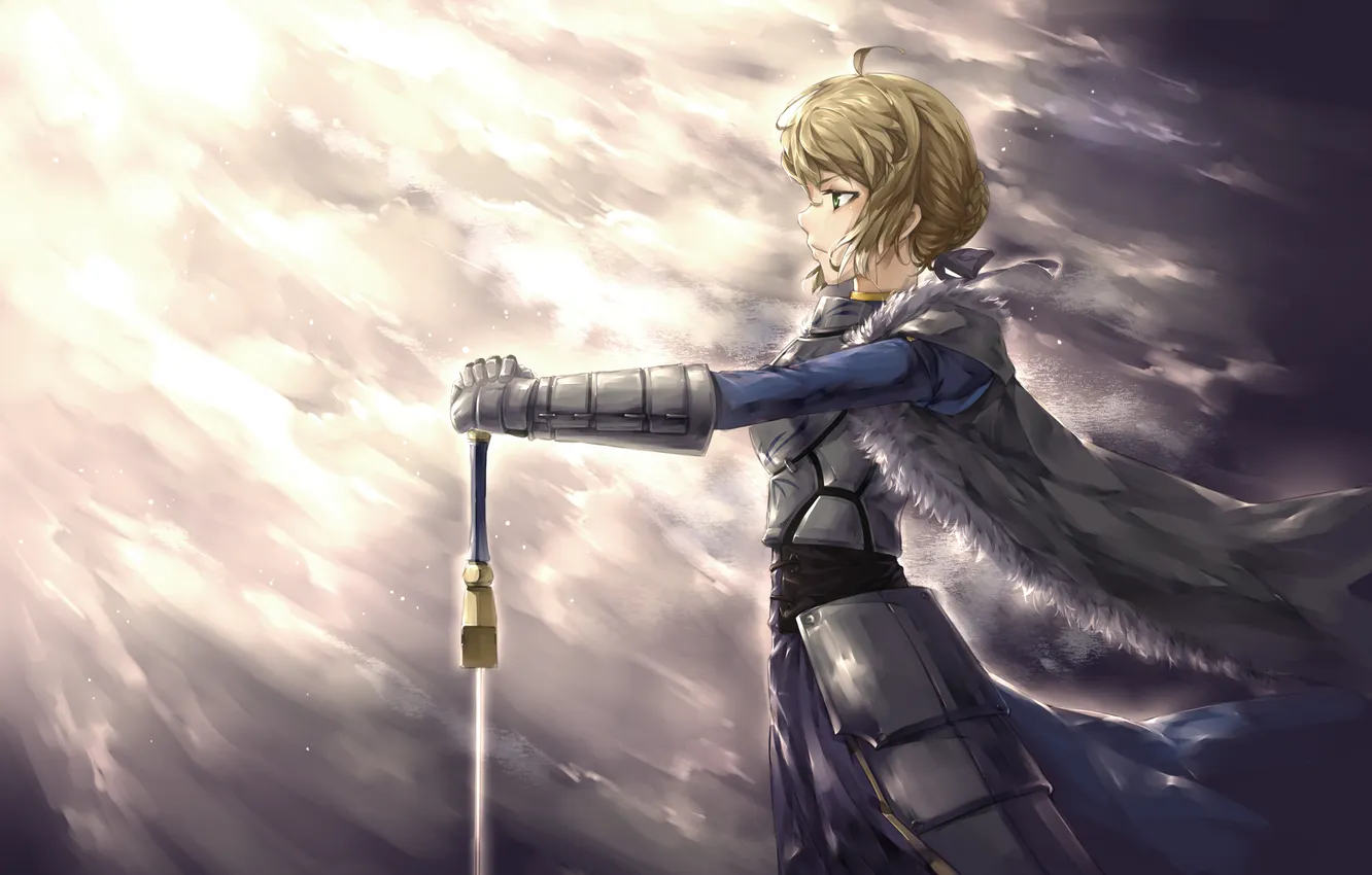 Photo wallpaper girl, weapons, armor, profile, Fate/Stay Night, saber, art, vlan