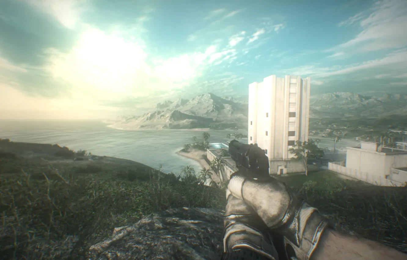 Photo wallpaper sea, the sky, landscape, building, battlefield3