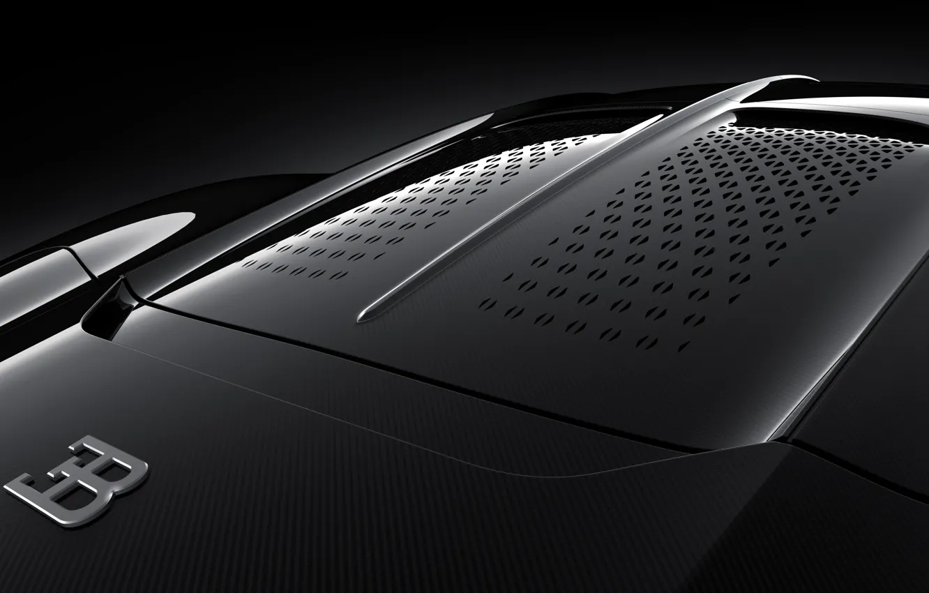 Photo wallpaper Bugatti, logo, close-up, The Black Car, Bugatti The Black Car