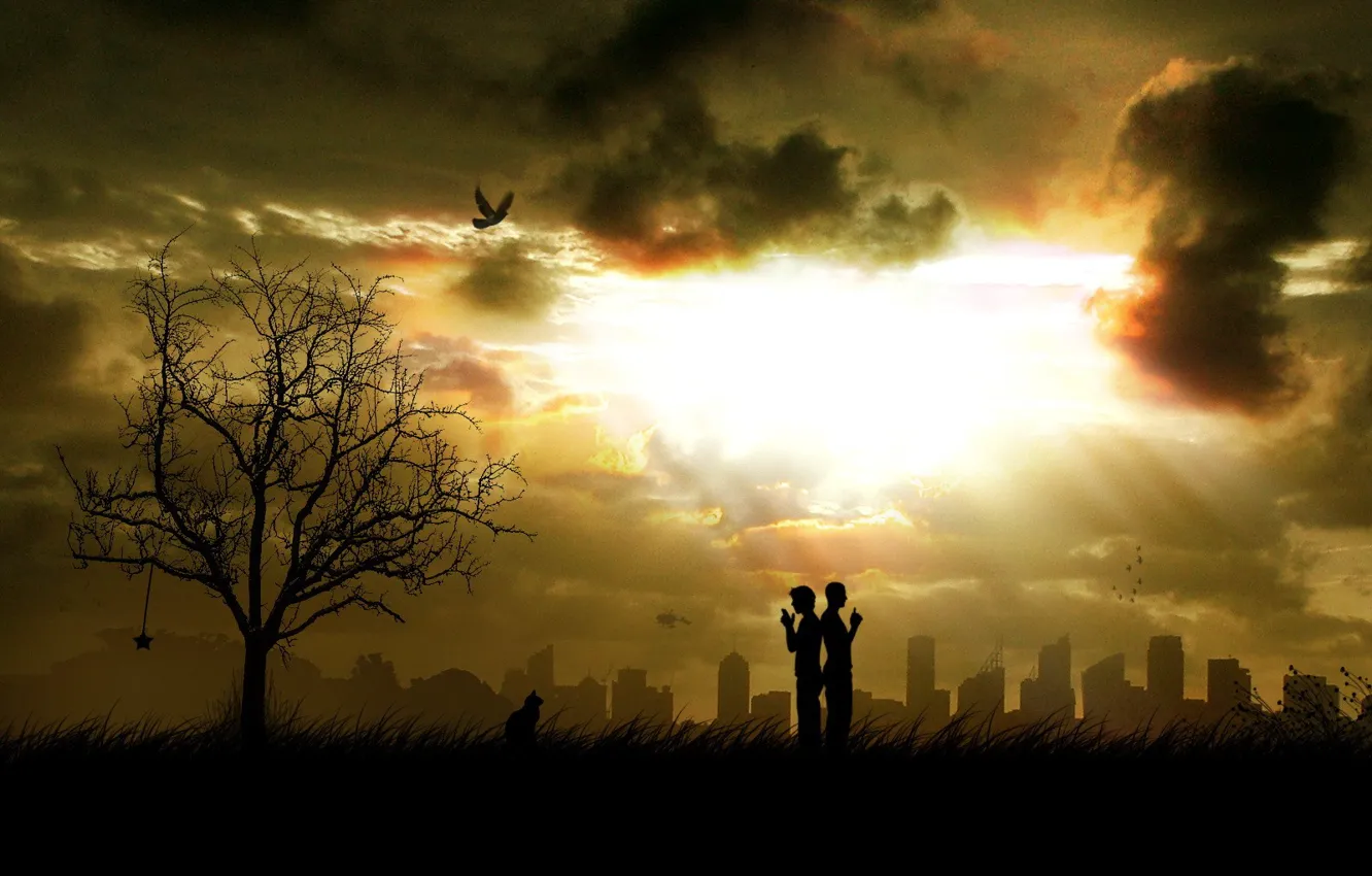 Photo wallpaper trees, people, vector, duel