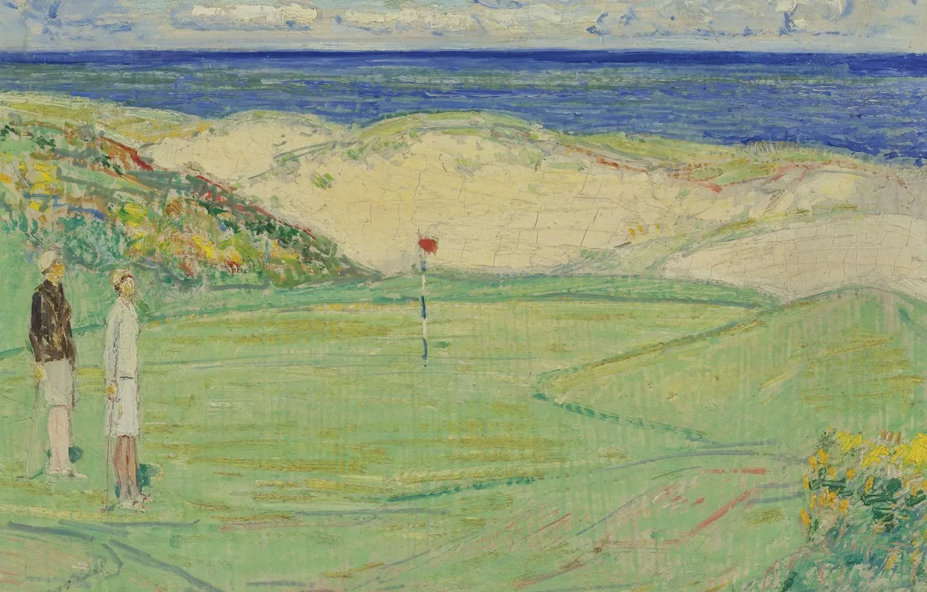 Photo wallpaper field, picture, Golf, Frederick Childe Hassam, Childe Hassam, East Course. Maidstone Club