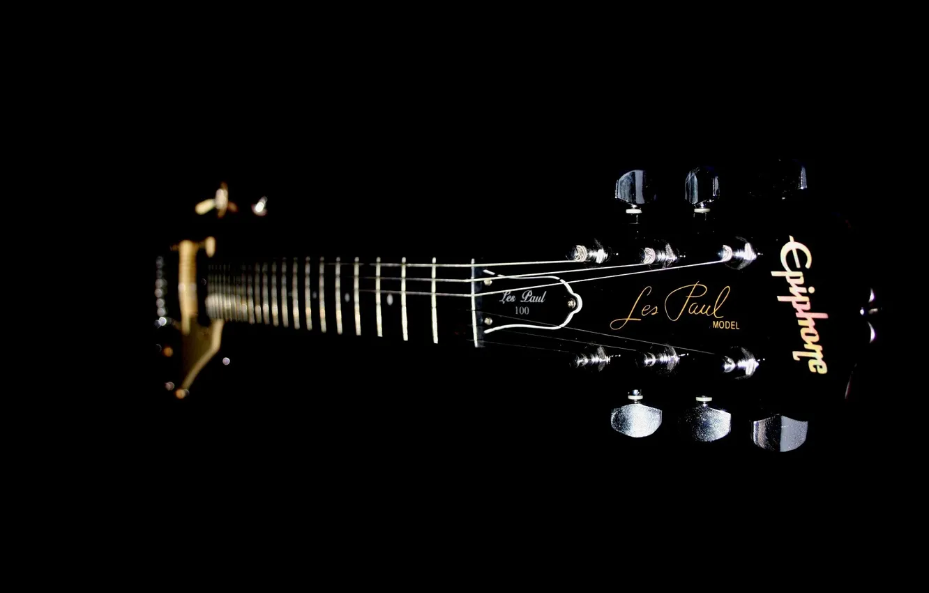 Photo wallpaper guitar, strings, Grif, frets, black.background, Deka, Kalki