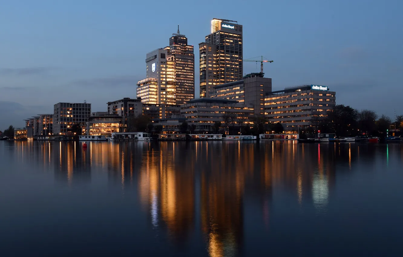 Photo wallpaper night, the city, lights, Amsterdam