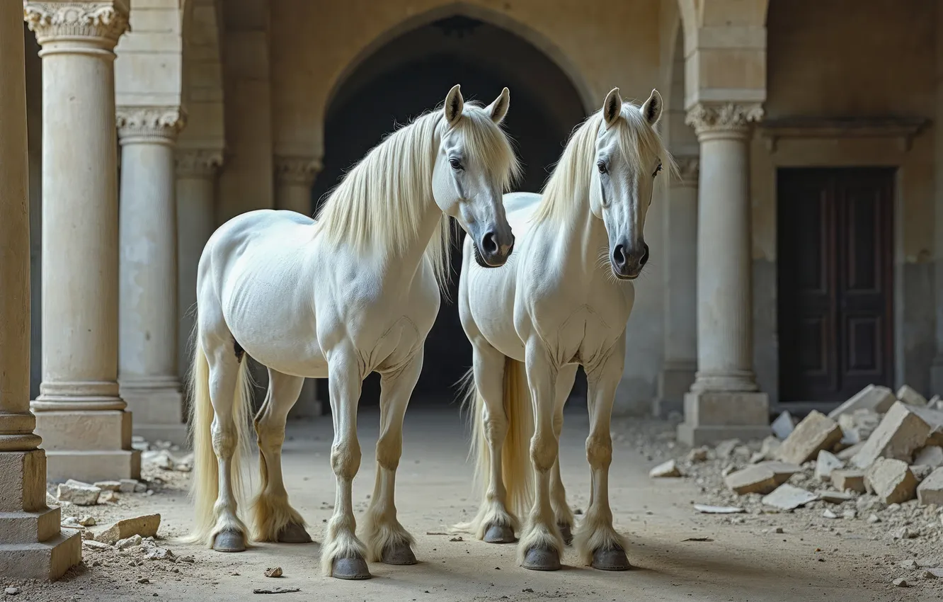 Photo wallpaper background, castle, horse