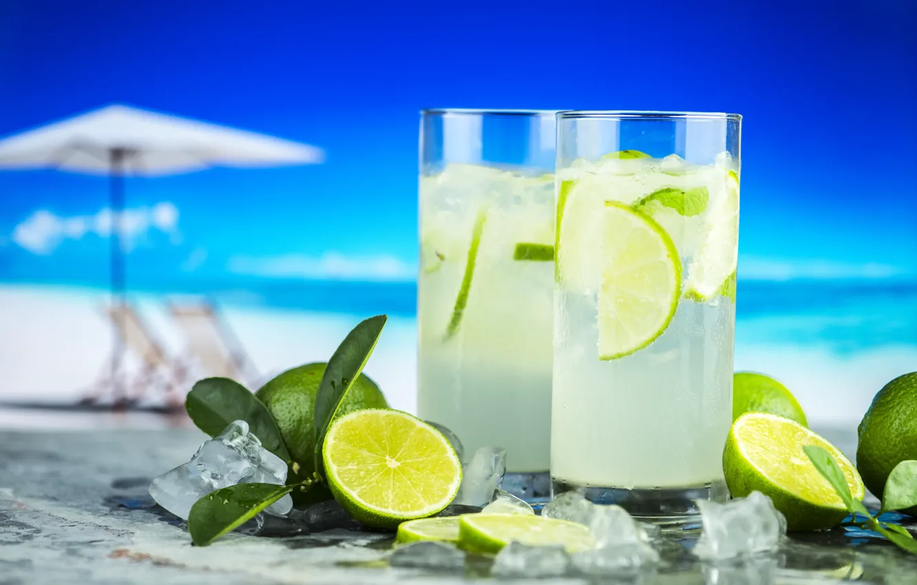 Photo wallpaper ice, beach, lime, citrus, drink, mahito
