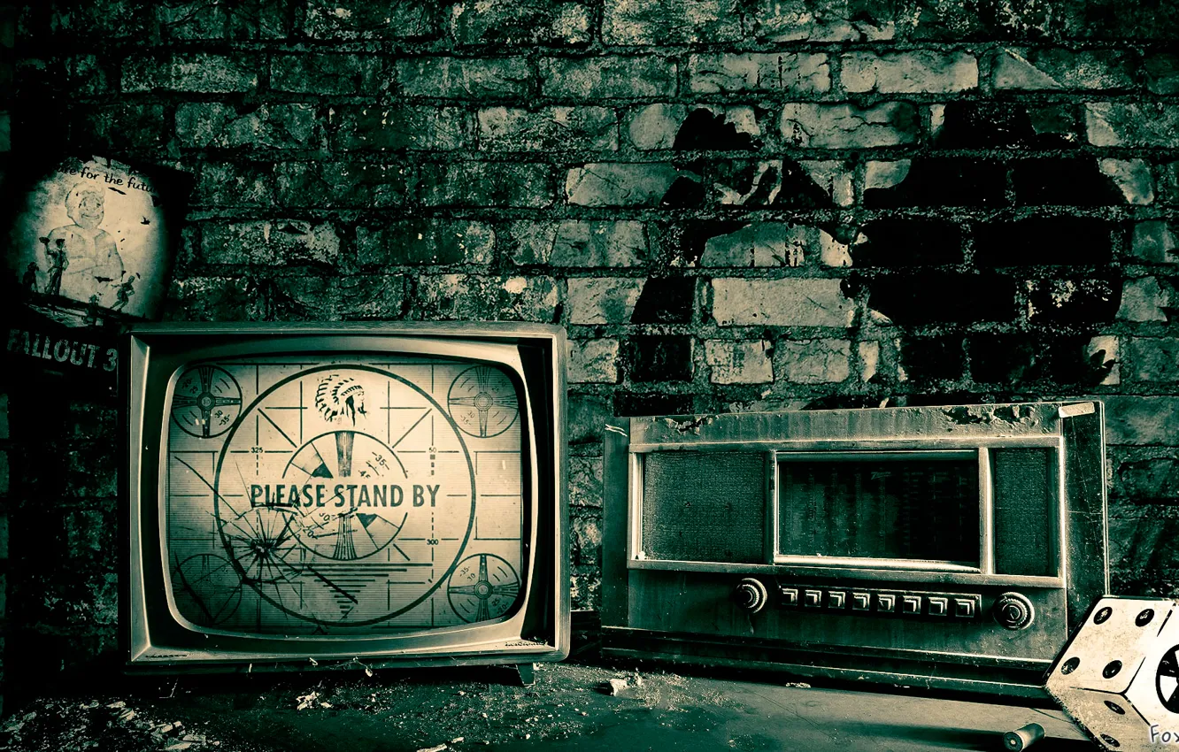 Photo wallpaper table, radio, interior, TV, poster