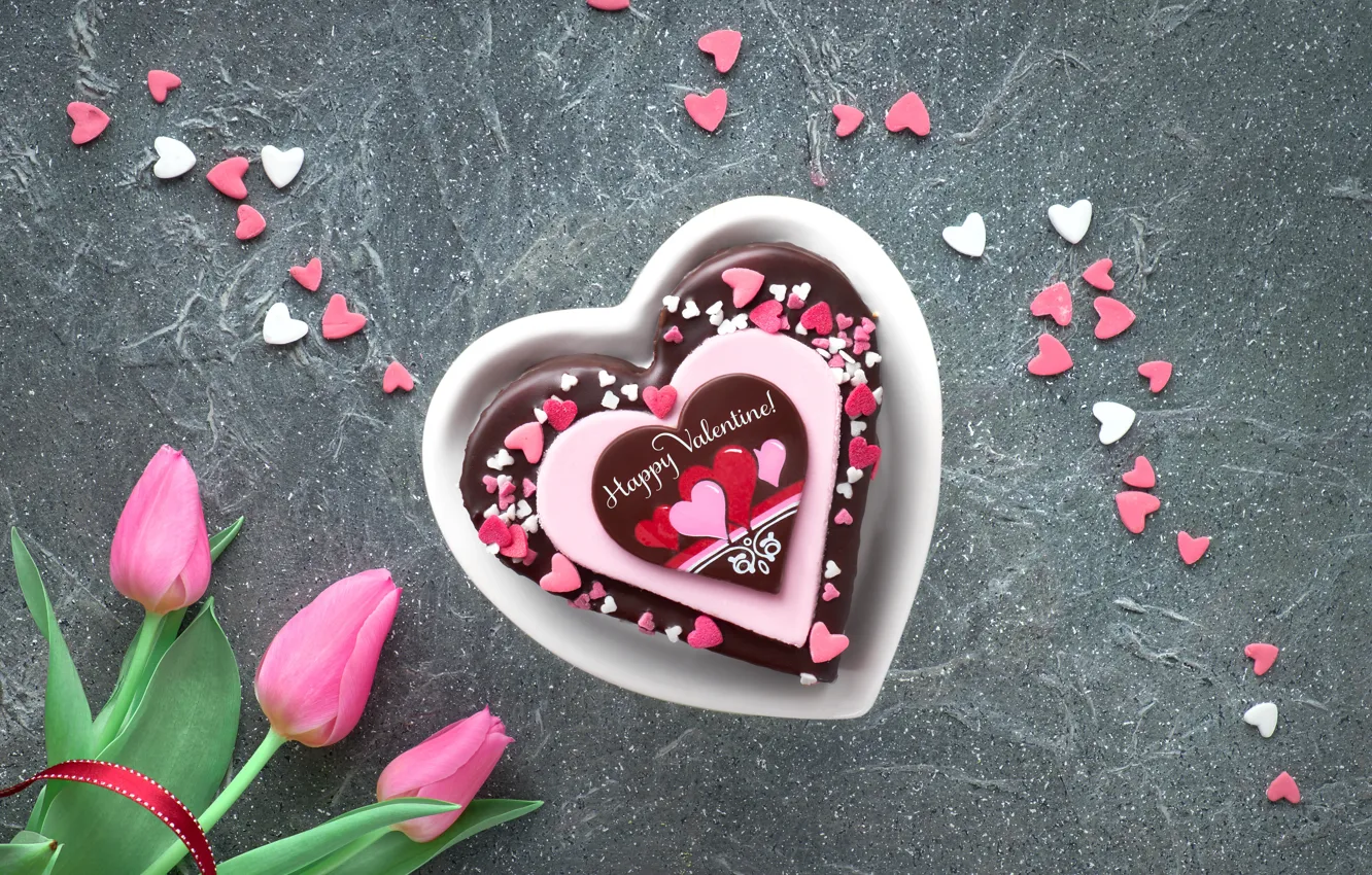 Photo wallpaper heart, bouquet, hearts, cake, Valentine's Day, Anya Ivanova