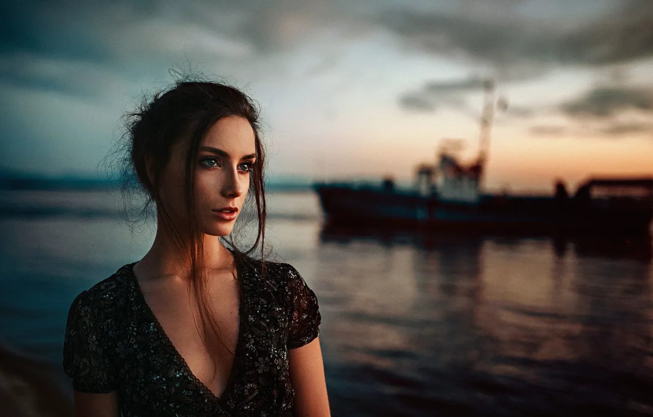 Photo wallpaper look, girl, sunset, nature, model, beautiful, Vasilina Khabarovsk