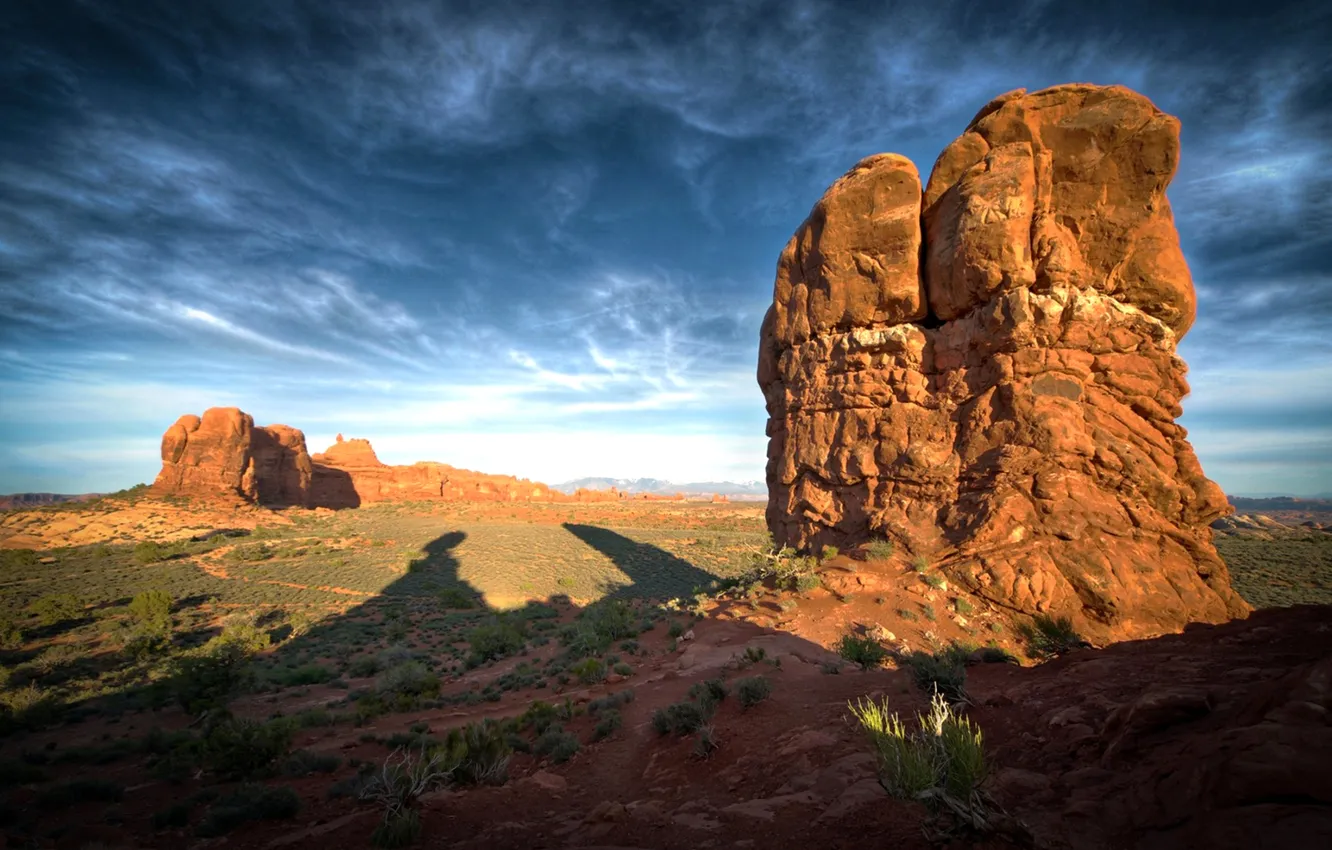 Photo wallpaper the sky, clouds, sunset, mountains, rocks