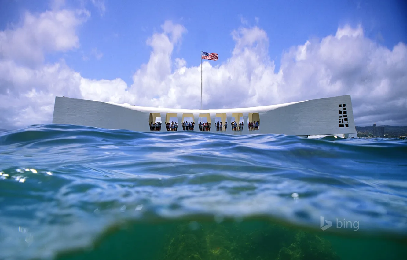 Photo wallpaper sea, the sky, Hawaii, USA, memorial, Pearl Harbor, USS Arizona Memorial