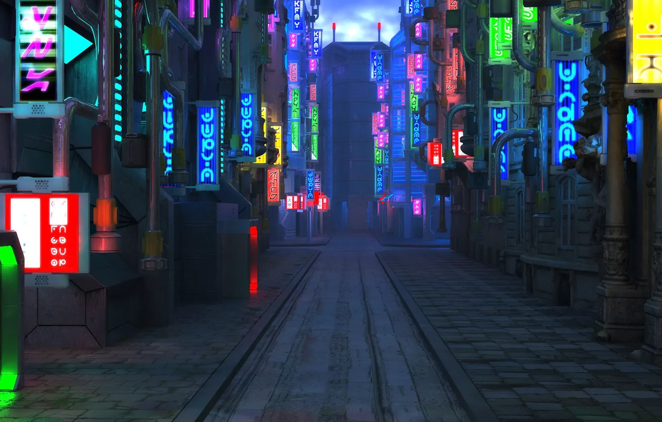Photo wallpaper street, the sidewalk, Blade Runner Future City