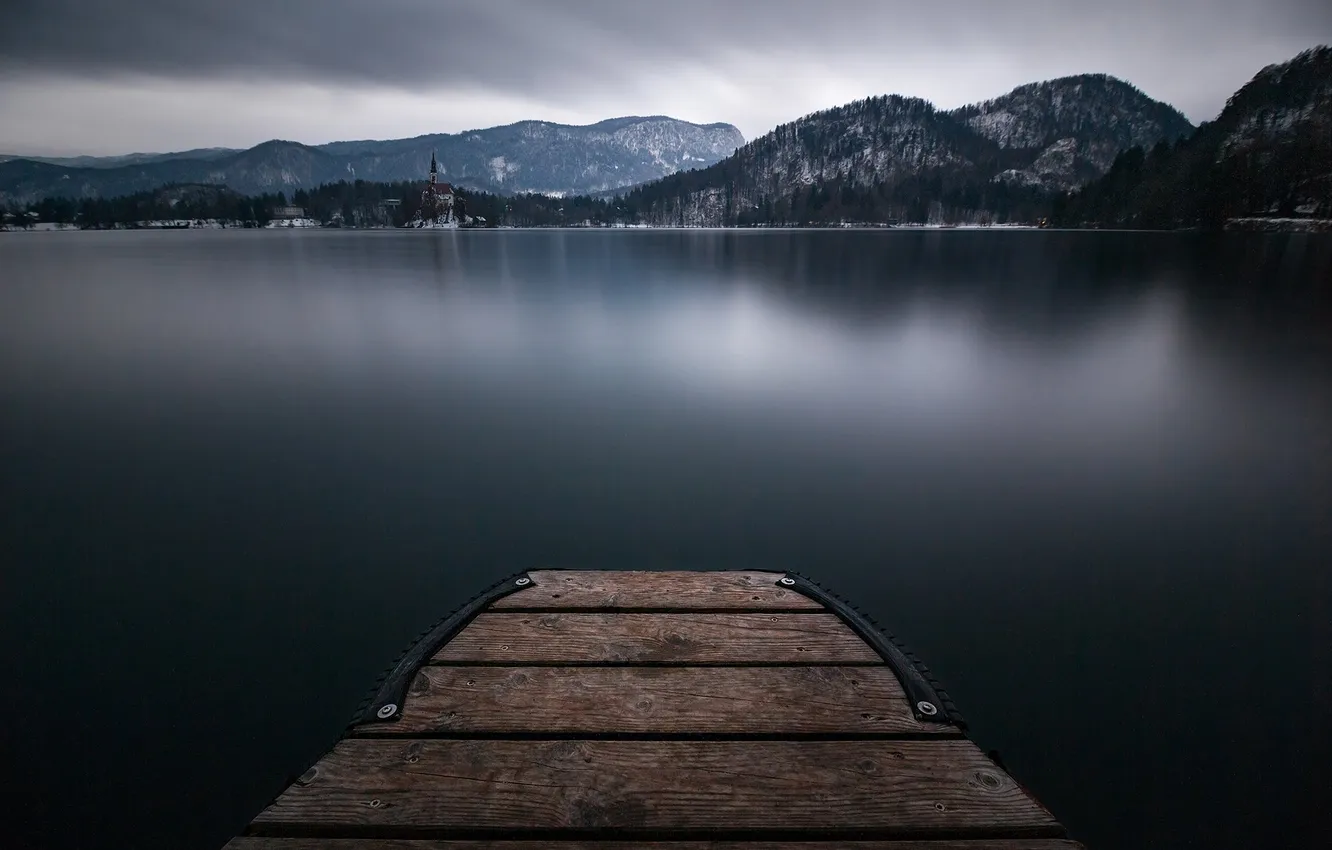 Photo wallpaper lake, the evening, pier, pierce, Slovenia, Bled, Sergey Serushkin