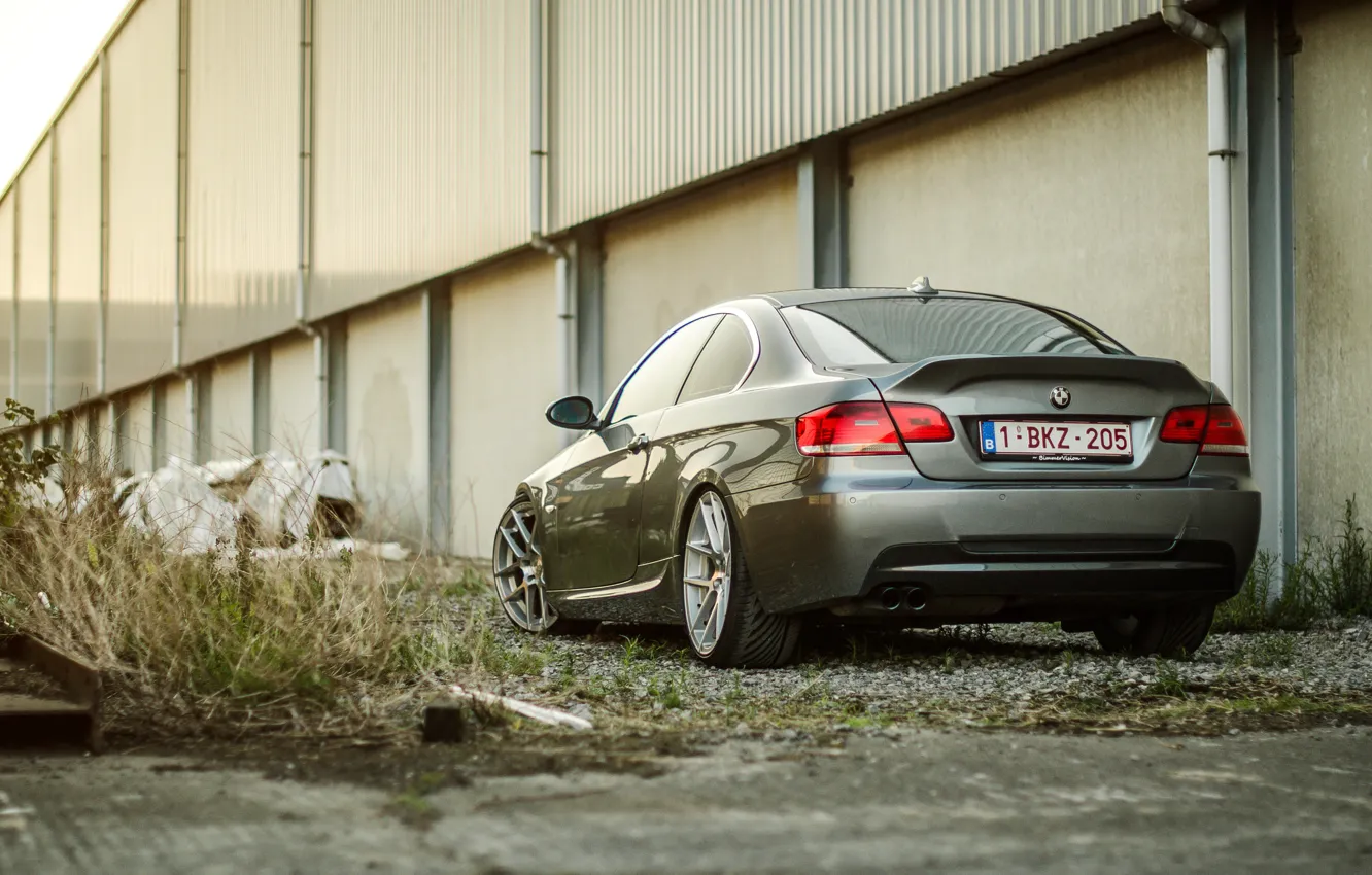 Photo wallpaper BMW, BMW, silver, wheels, silver, rear, E92
