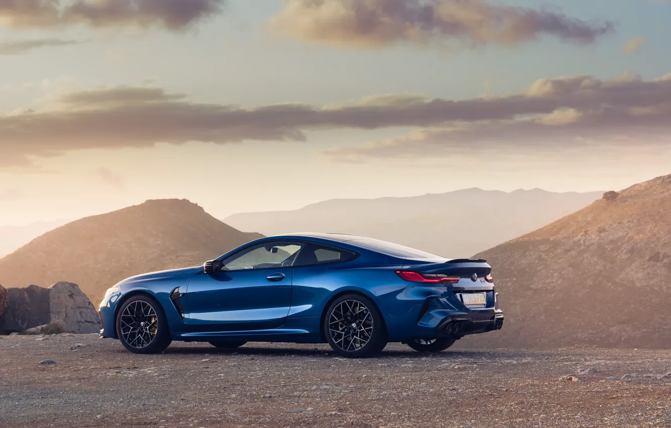 Photo wallpaper sunset, BMW, side view, Coupe, Competition, UK-Spec, 2019, BMW M8