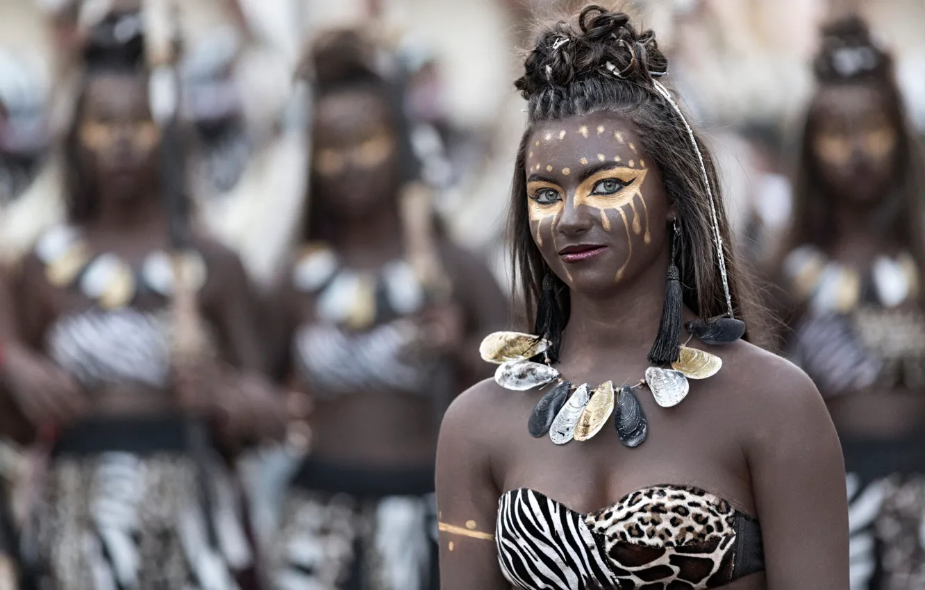 Photo wallpaper chest, girl, decoration, style, earrings, necklace, makeup, hairstyle